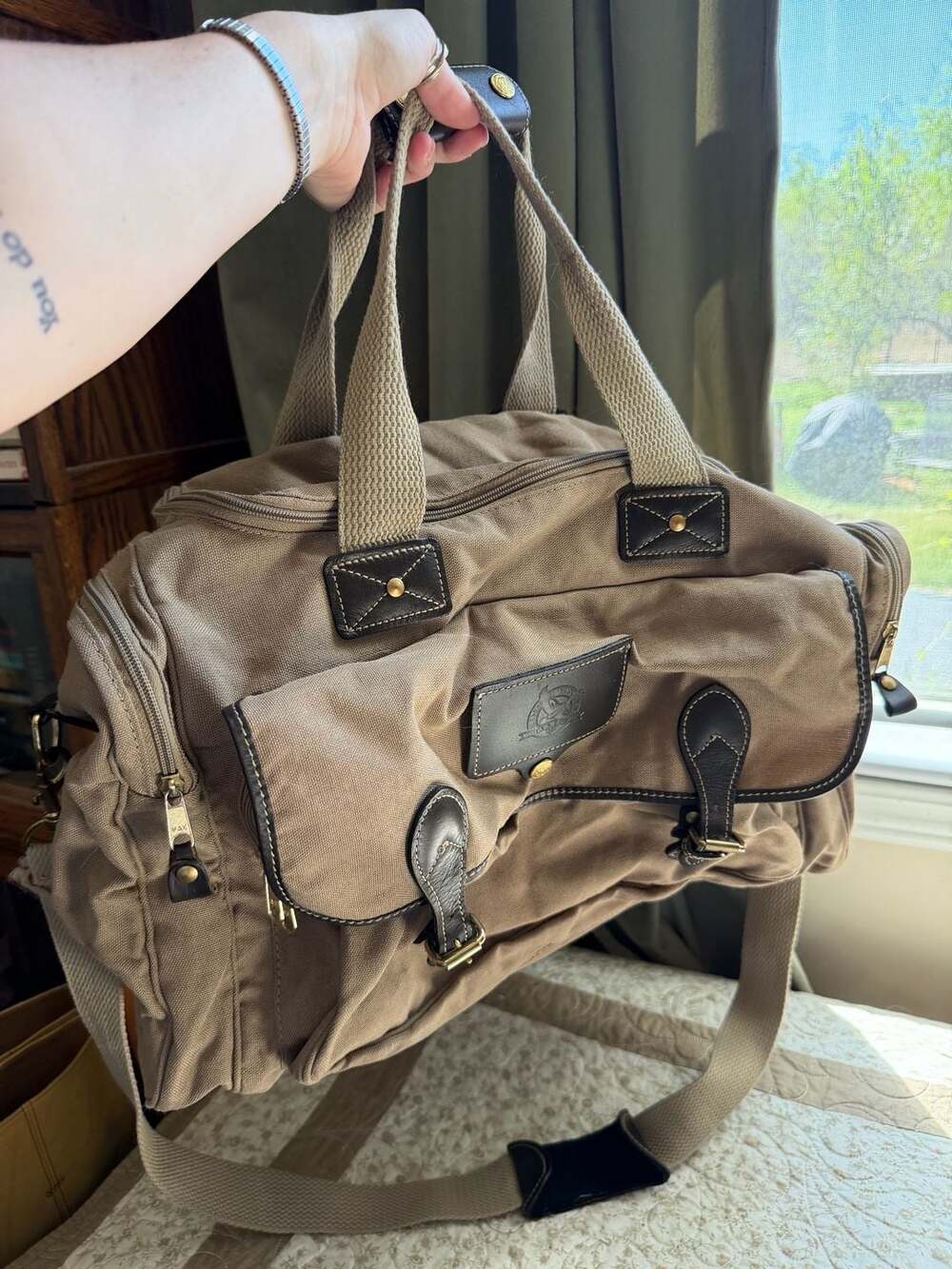 Eddie Bauer Ford Canvas Travel Duffle Bag Tan Brown